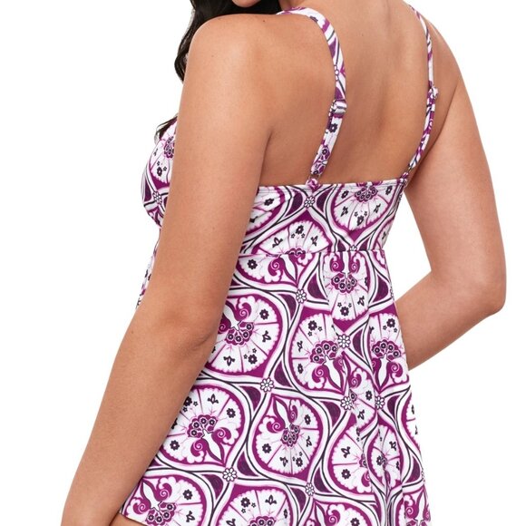 Swim Solutions Tiletale V-Neck Pleated Tankini Top - Picture 2 of 3